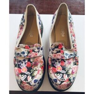 Women's Goby Alaska Flower Skull Print Slip On Loafers, EU Sz 39 US 8.5 UK 6.5
